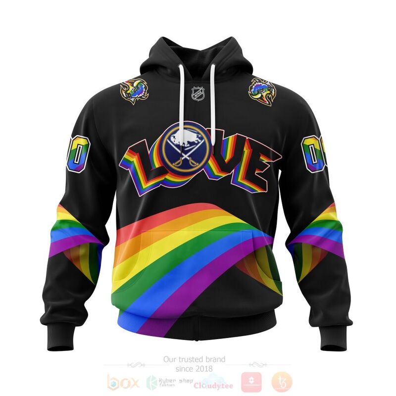 NHL Buffalo Sabres Custom Name Number Love LGBT Pride Pullover Hoodie NHL Buffalo Sabres Custom Name Number Love LGBT Pride Pullover Hoodie