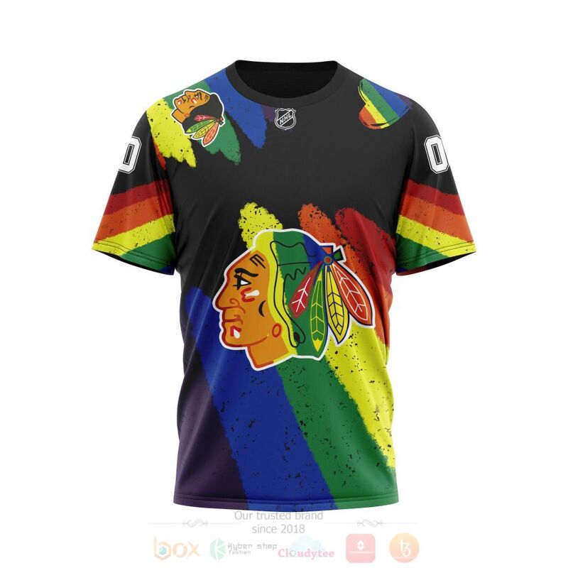 NHL Chicago Blackhawks Custom Name Number LGBT Pride Grunge T-Shirt