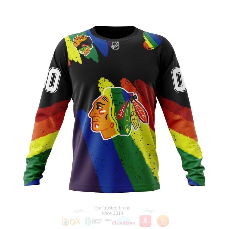 NHL Chicago Blackhawks Custom Name Number LGBT Pride Grunge Sweatshirt NHL Chicago Blackhawks Custom Name Number LGBT Pride Grunge Sweatshirt