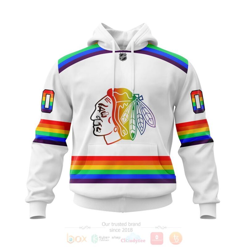 NHL Chicago Blackhawks Custom Name Number White LGBT Pride Jersey Pullover Hoodie