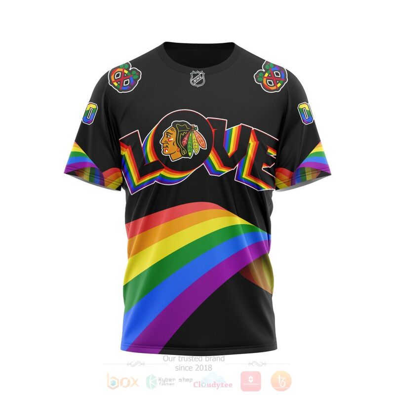 NHL Chicago Blackhawks Custom Name Number Love LGBT Pride T-Shirt NHL Chicago Blackhawks Custom Name Number Love LGBT Pride T-Shirt