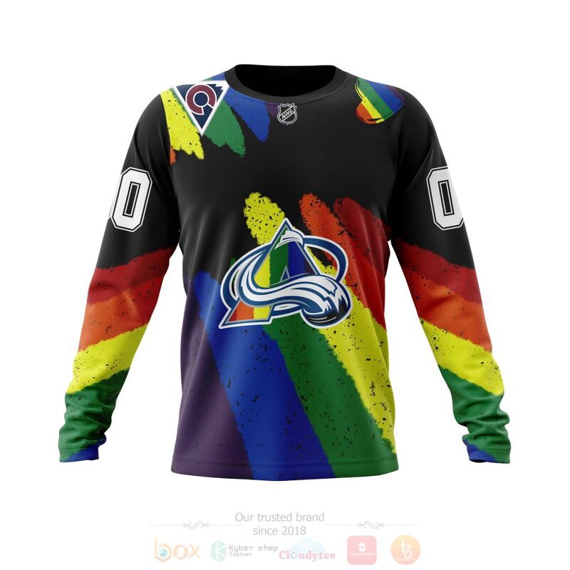 NHL Colorado Avalanche Custom Name Number LGBT Pride Grunge Sweatshirt NHL Colorado Avalanche Custom Name Number LGBT Pride Grunge Sweatshirt
