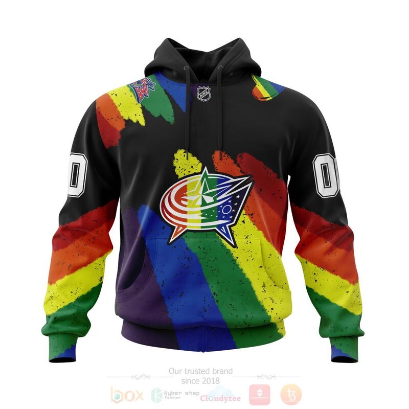 NHL Columbus Blue Jackets Custom Name Number LGBT Pride Grunge Pullover Hoodie NHL Columbus Blue Jackets Custom Name Number LGBT Pride Grunge Pullover Hoodie
