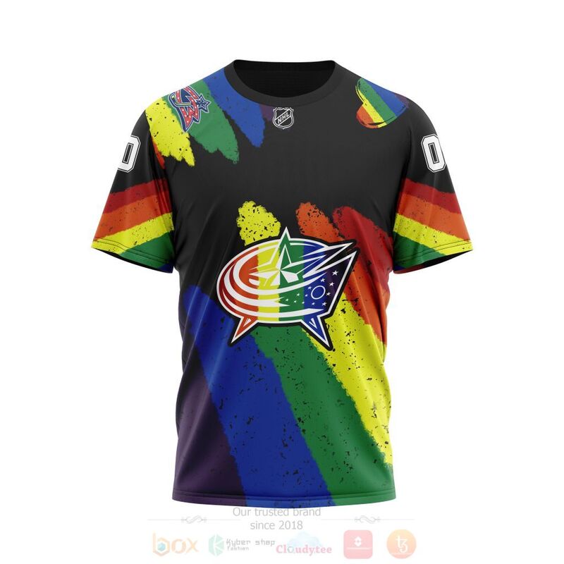 NHL Columbus Blue Jackets Custom Name Number LGBT Pride Grunge T-Shirt