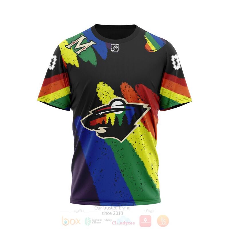 NHL Minnesota Wild Custom Name Number LGBT Pride Grunge T-Shirt