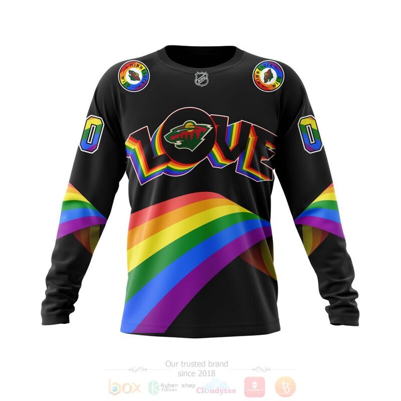 NHL Minnesota Wild Custom Name Number Love LGBT Pride Sweatshirt NHL Minnesota Wild Custom Name Number Love LGBT Pride Sweatshirt