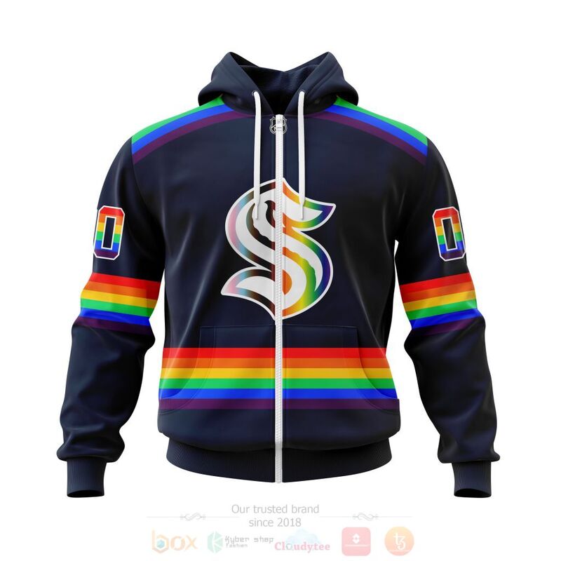 NHL Seattle Kraken Custom Name Number LGBT Pride Jersey Zip Up Hoodie NHL Seattle Kraken Custom Name Number LGBT Pride Jersey Zip Up Hoodie