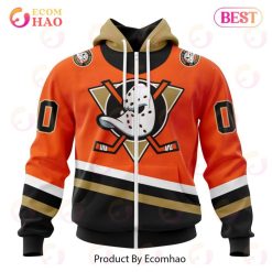 NHL Anaheim Ducks Custom Name Number Reverse Retro Jersey Zip Up Hoodie