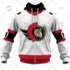 NHL Ottawa Senators Custom Name Number White 2022 Away Jersey Zip Up Hoodie