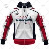 NHL Washington Capitals Custom Name Number White 2022 Away Jersey Zip Up Hoodie