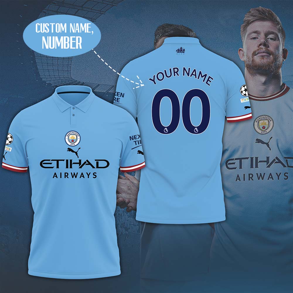 Manchester City Custom Name Number Home Jersey Polo Shirt