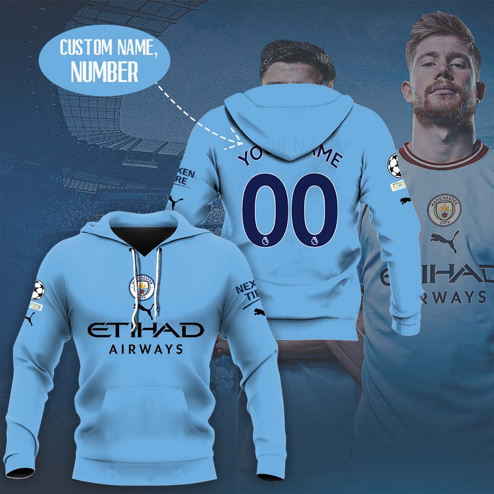 Manchester City Custom Name Number Home Jersey Pullover Hoodie