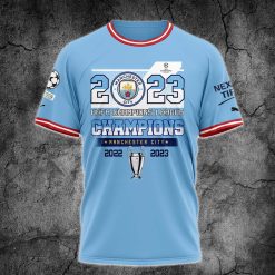 Alternative view of Manchester City Custom Name Number UEFA Champions 2022-2023 T-Shirt