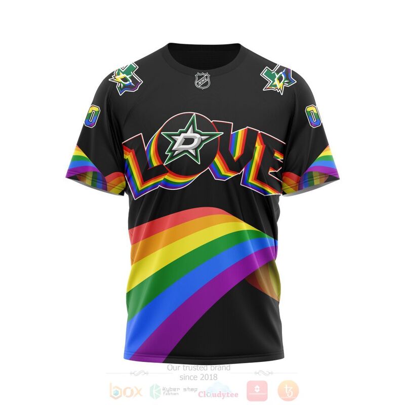NHL Dallas Stars Custom Name Number Love LGBT Pride T-Shirt