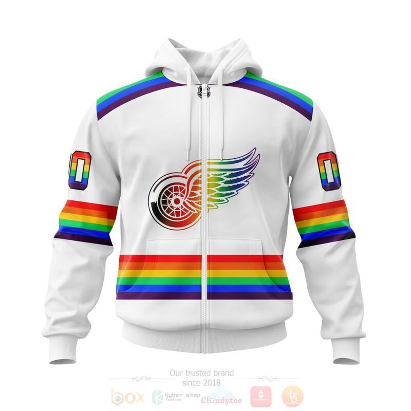 NHL Detroit Red Wings Custom Name Number LGBT Pride Jersey Zip Up Hoodie NHL Detroit Red Wings Custom Name Number LGBT Pride Jersey Zip Up Hoodie
