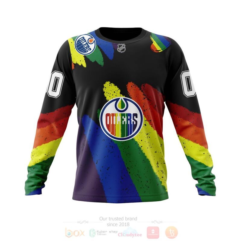 NHL Edmonton Oilers Custom Name Number LGBT Pride Grunge Sweatshirt