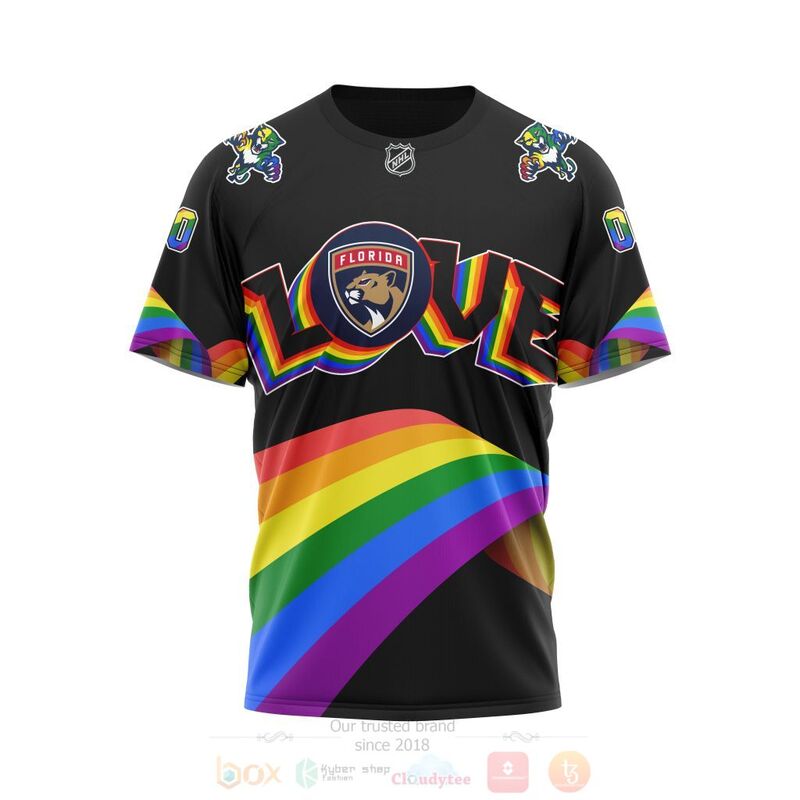 NHL Florida Panthers Custom Name Number Love LGBT Pride T-Shirt