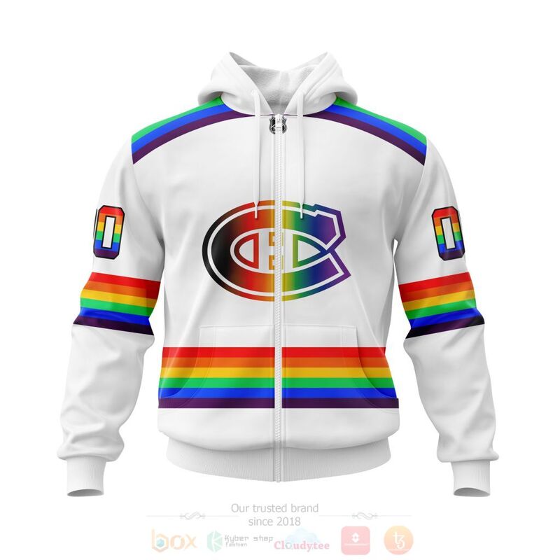 NHL Montreal Canadiens Custom Name Number LGBT Pride Jersey Zip Up Hoodie