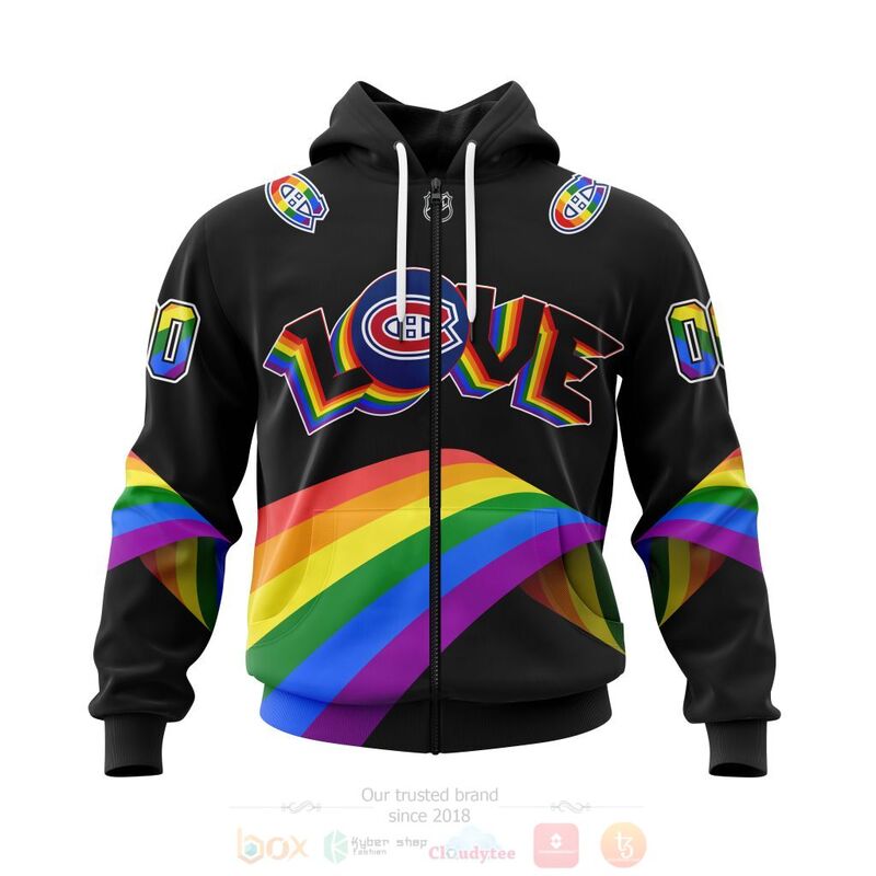 NHL Montreal Canadiens Custom Name Number Love LGBT Pride Zip Up Hoodie