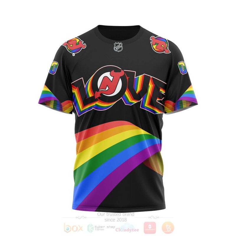 NHL New Jersey Devils Custom Name Number Love LGBT Pride T-Shirt