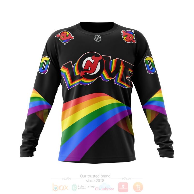 NHL New Jersey Devils Custom Name Number Love LGBT Pride Sweatshirt