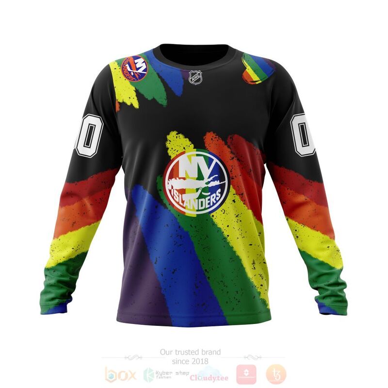 NHL New York Islanders Custom Name Number LGBT Pride Grunge Sweatshirt NHL New York Islanders Custom Name Number LGBT Pride Grunge Sweatshirt