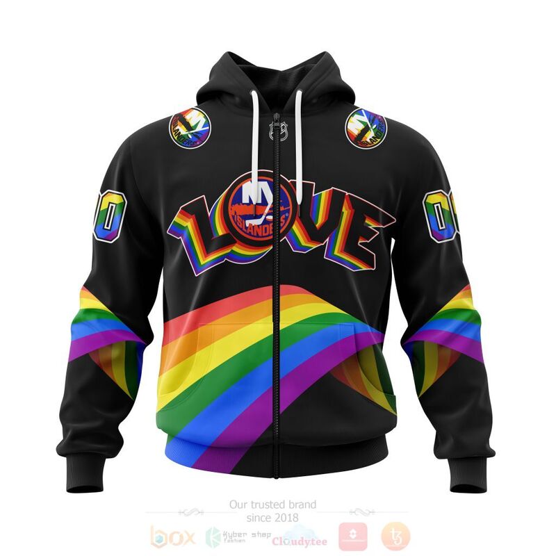 NHL New York Islanders Custom Name Number Love LGBT Pride Zip Up Hoodie