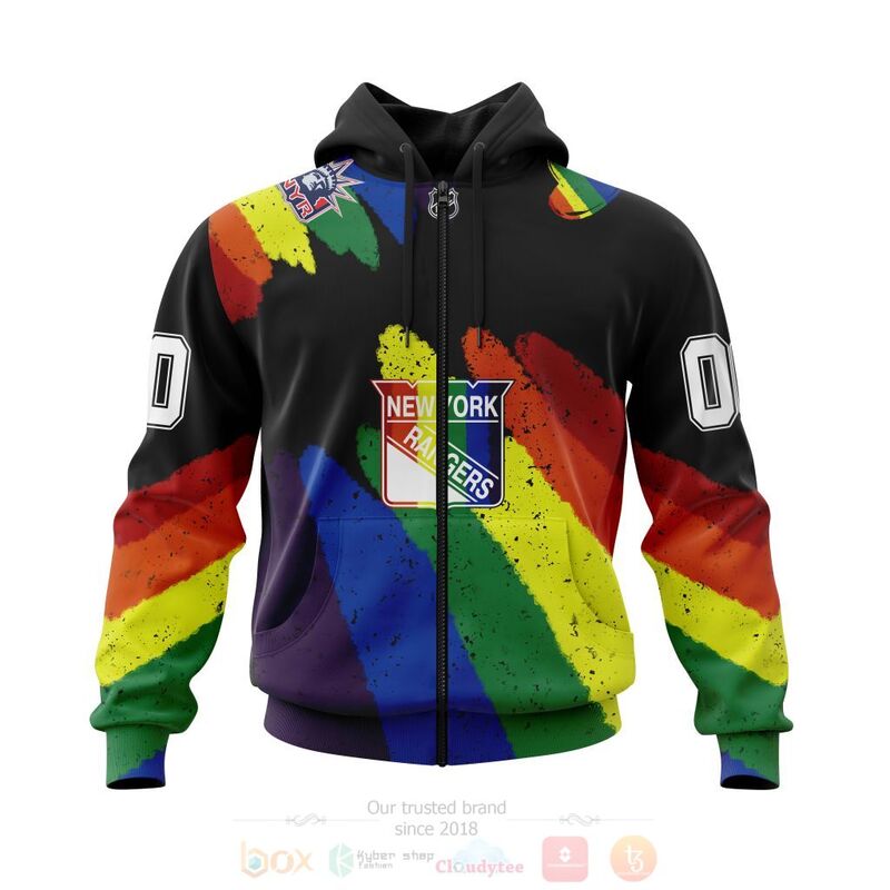 NHL New York Rangers Custom Name Number LGBT Pride Grunge Zip Up Hoodie