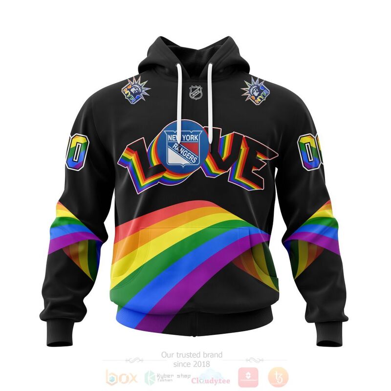 NHL New York Rangers Custom Name Number Love LGBT Pride Pullover Hoodie NHL New York Rangers Custom Name Number Love LGBT Pride Pullover Hoodie
