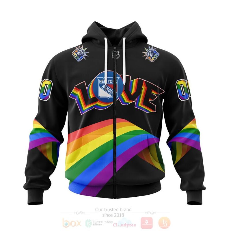 NHL New York Rangers Custom Name Number Love LGBT Pride Zip Up Hoodie