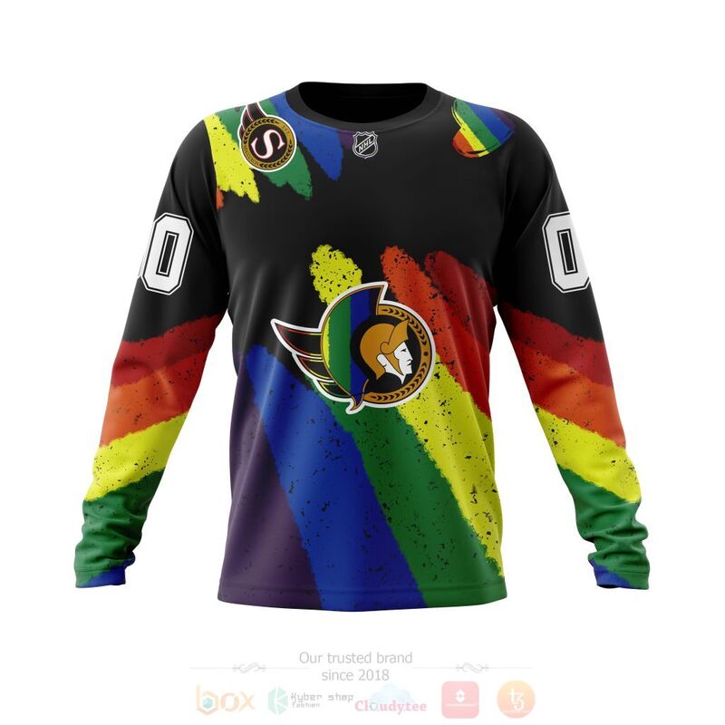 NHL Ottawa Senators Custom Name Number LGBT Pride Grunge Sweatshirt