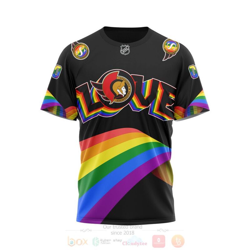 NHL Ottawa Senators Custom Name Number Love LGBT Pride T-Shirt
