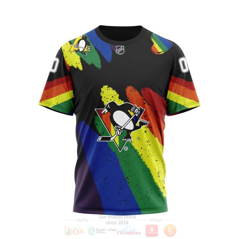 NHL Pittsburgh Penguins Custom Name Number LGBT Pride Grunge T-Shirt