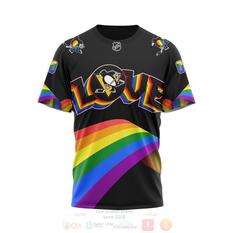 NHL Pittsburgh Penguins Custom Name Number Love LGBT Pride T-Shirt