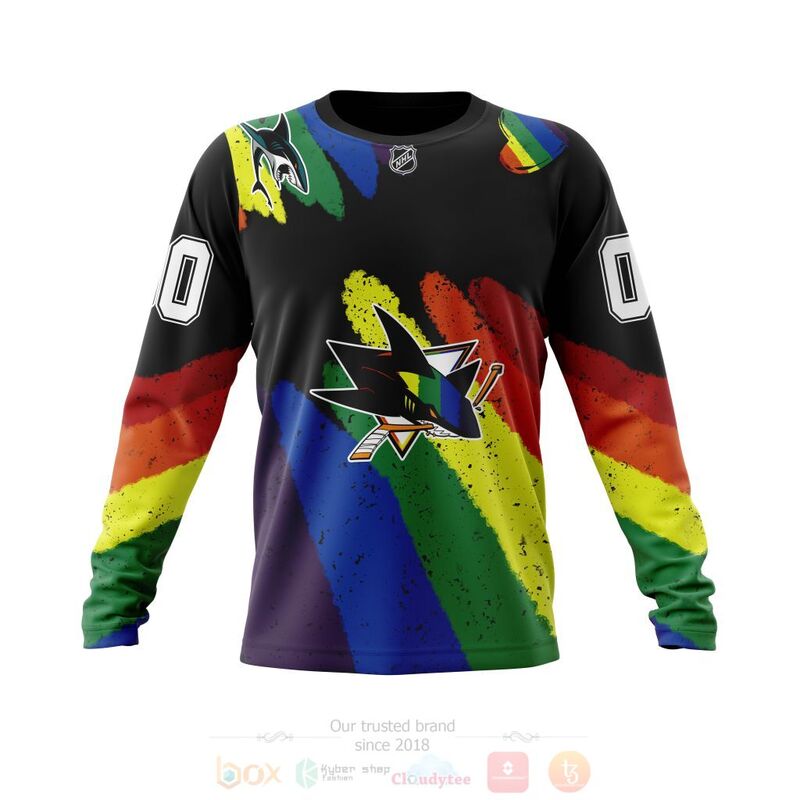 NHL San Jose Sharks Custom Name Number LGBT Pride Grunge Sweatshirt NHL San Jose Sharks Custom Name Number LGBT Pride Grunge Sweatshirt