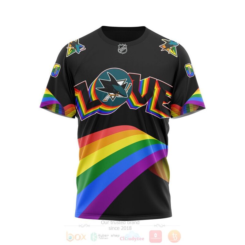 NHL San Jose Sharks Custom Name Number Love LGBT Pride T-Shirt