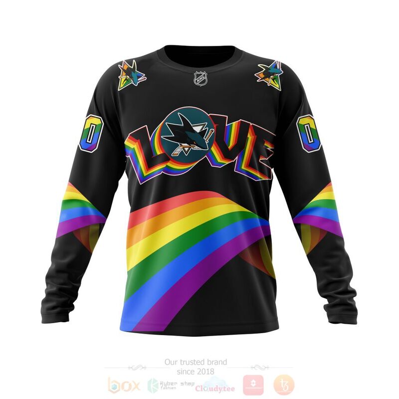 NHL San Jose Sharks Custom Name Number Love LGBT Pride Sweatshirt NHL San Jose Sharks Custom Name Number Love LGBT Pride Sweatshirt