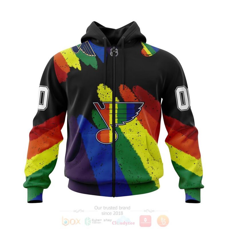 NHL St. Louis Blues Custom Name Number LGBT Pride Grunge Zip Up Hoodie