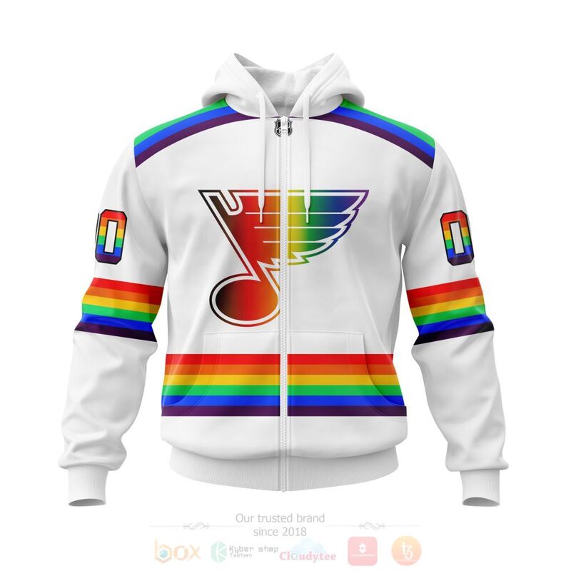 NHL St. Louis Blues Custom Name Number LGBT Pride Jersey Zip Up Hoodie