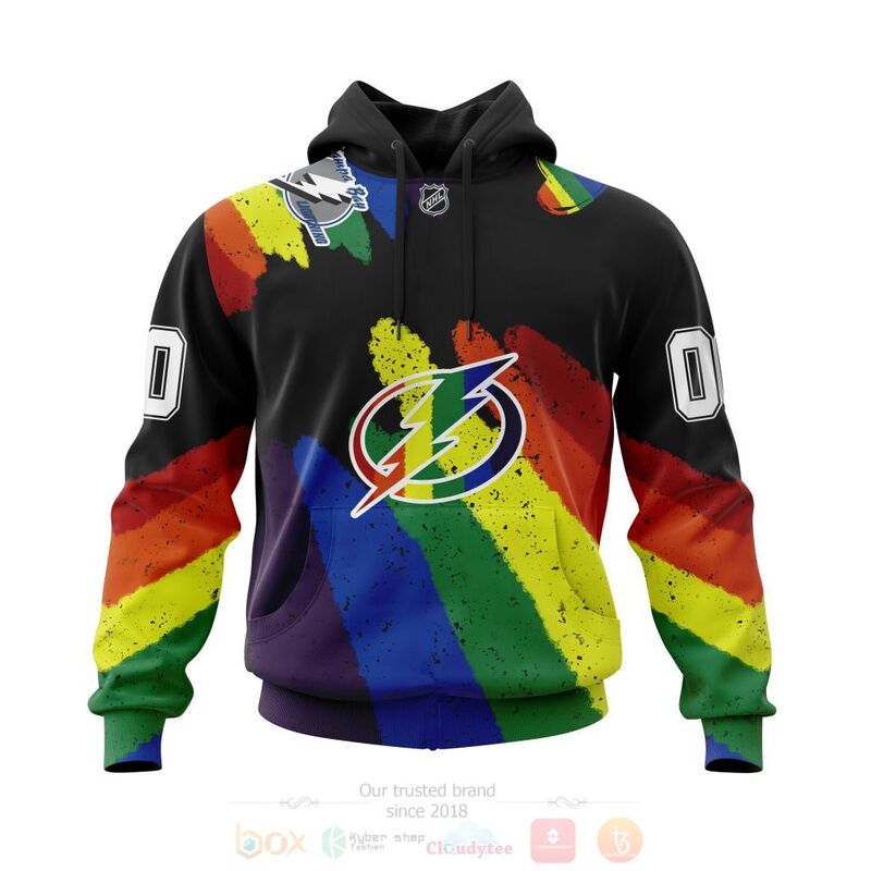 NHL Tampa Bay Lightning Custom Name Number LGBT Pride Grunge Pullover Hoodie