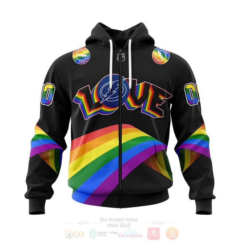 NHL Tampa Bay Lightning Custom Name Number Love LGBT Pride Zip Up Hoodie NHL Tampa Bay Lightning Custom Name Number Love LGBT Pride Zip Up Hoodie