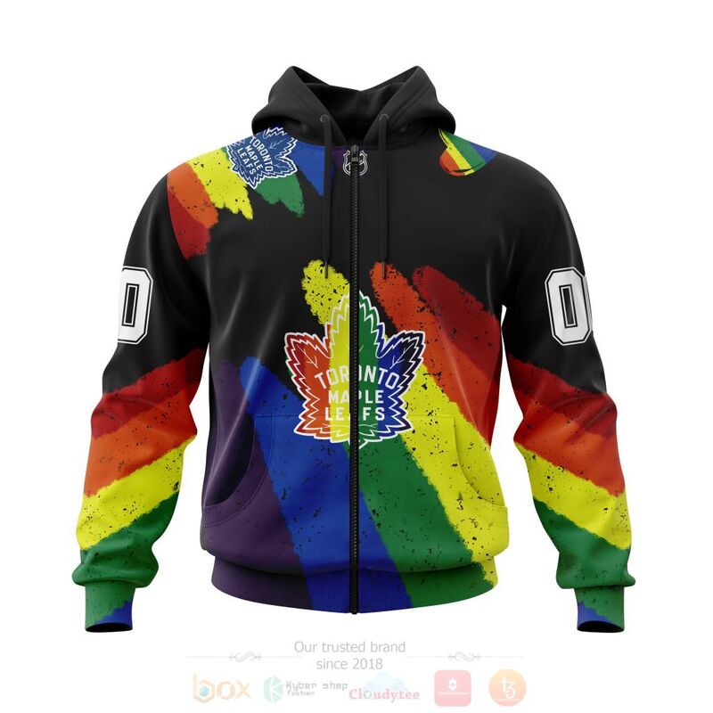NHL Toronto Maple Leafs Custom Name Number LGBT Pride Grunge Zip Up Hoodie NHL Toronto Maple Leafs Custom Name Number LGBT Pride Grunge Zip Up Hoodie
