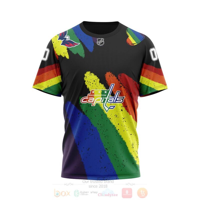 NHL Washington Capitals Custom Name Number LGBT Pride Grunge T-Shirt