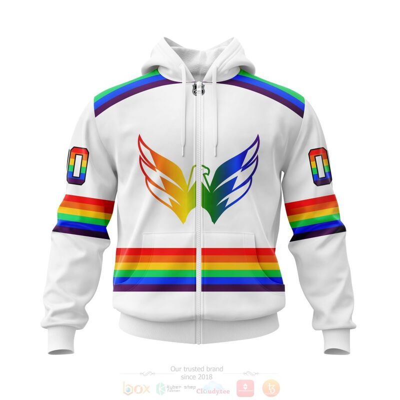 NHL Washington Capitals Custom Name Number LGBT Pride Jersey Zip Up Hoodie NHL Washington Capitals Custom Name Number LGBT Pride Jersey Zip Up Hoodie