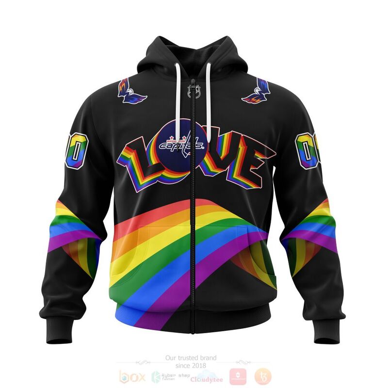 NHL Washington Capitals Custom Name Number Love LGBT Pride Zip Up Hoodie