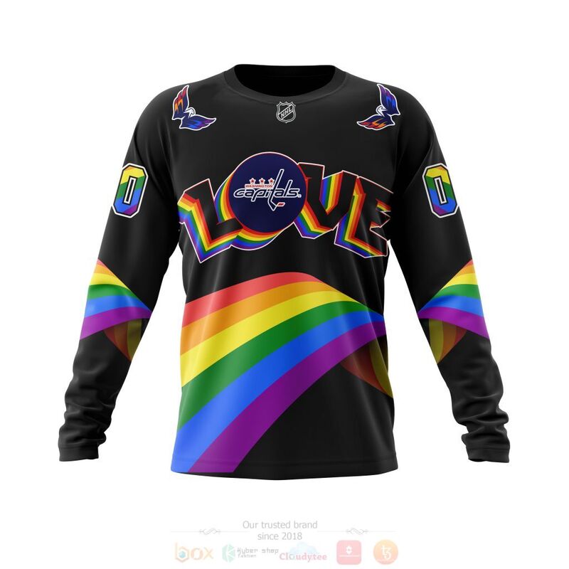 NHL Washington Capitals Custom Name Number Love LGBT Pride Sweatshirt NHL Washington Capitals Custom Name Number Love LGBT Pride Sweatshirt