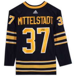 Alternative view of Buffalo Sabres Casey Mittelstadt Black Adidas NHL Authentic Jersey