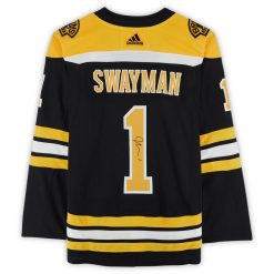 Alternative view of Boston Bruins Jeremy Swayman Black Home Adidas NHL Authentic Jersey