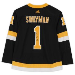 Alternative view of Boston Bruins Jeremy Swayman Black Alternate Adidas NHL Authentic Jersey