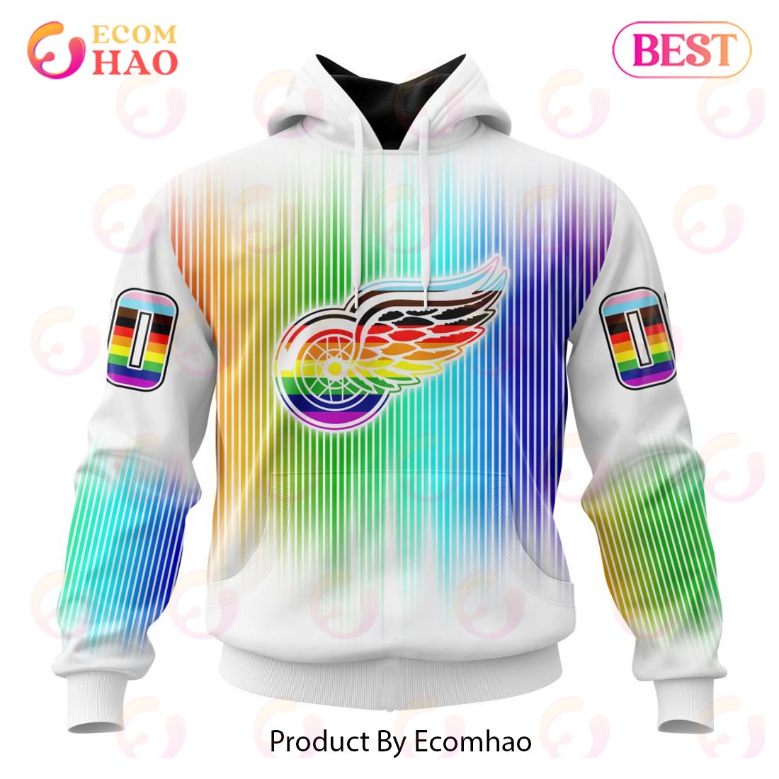 NHL Detroit Red Wings Custom Name Number LGBT Pride Month Pullover Hoodie